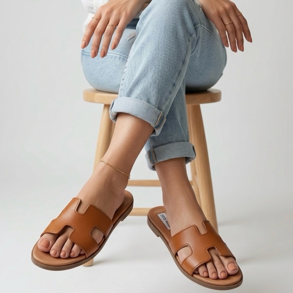 Steve Madden Tan Leather Slide Sandals